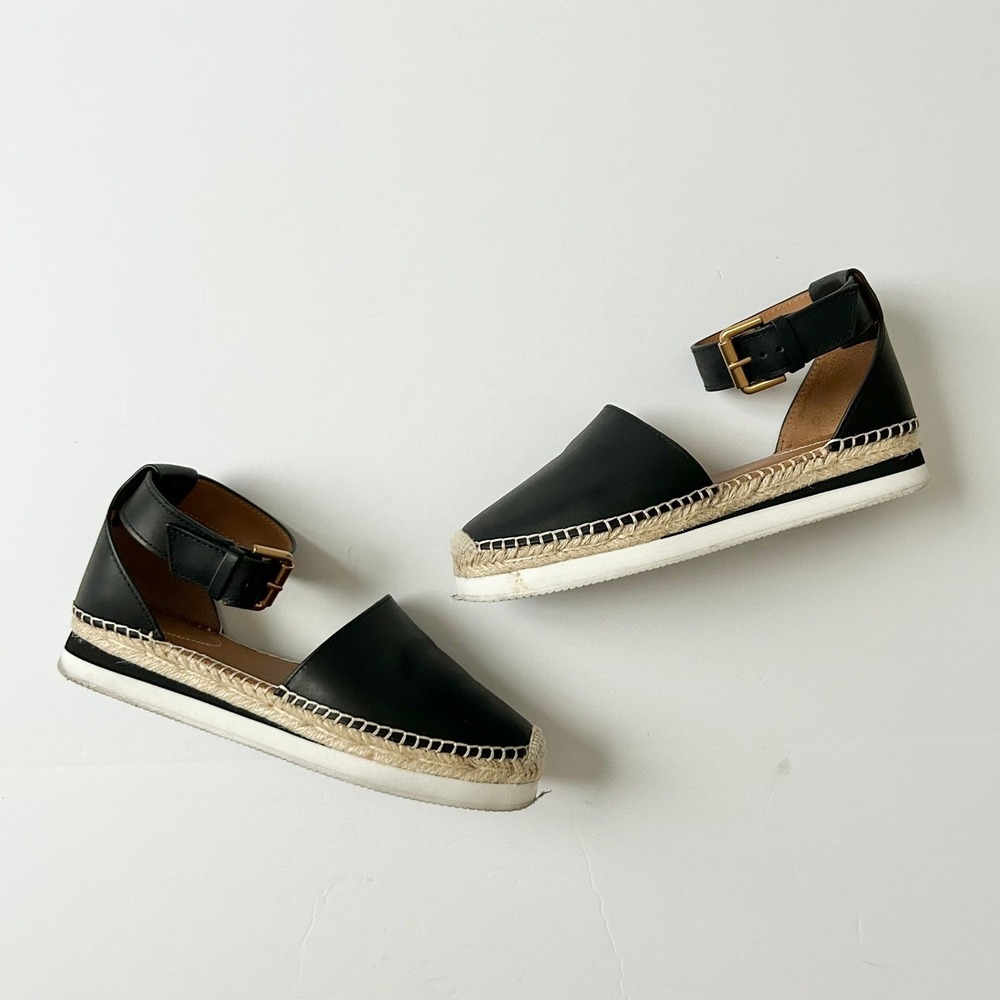See By Chloe Glyn Black Leather Ankle Strap Espadrille Sandals EU 37 US 7 - Picture 8 of 8